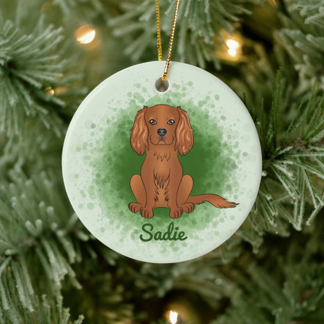 Ruby Cavalier King Charles Spaniel Dog On Green Ceramic Tree Decoration (Tree)