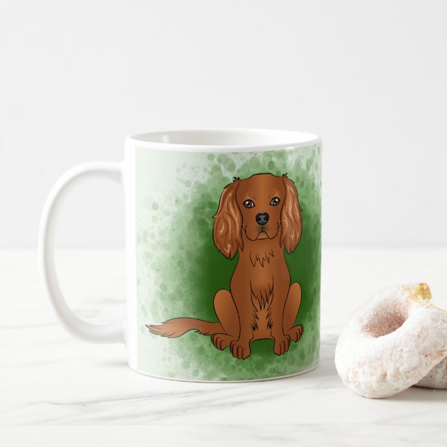 Ruby Cavalier King Charles Spaniel Dog On Green Coffee Mug (With Donut)