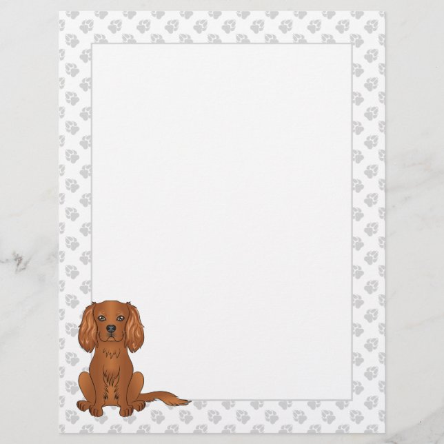 Ruby Cavalier King Charles Spaniel Dog On Green Custom Letterhead (Front)