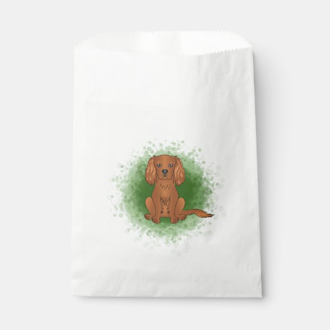 Ruby Cavalier King Charles Spaniel Dog On Green Favour Bags (Front)