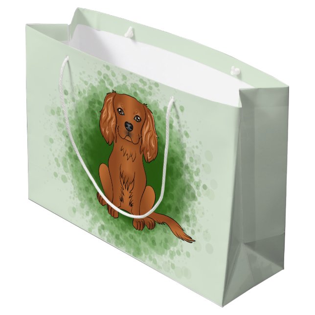 Ruby Cavalier King Charles Spaniel Dog On Green Large Gift Bag (Back Angled)