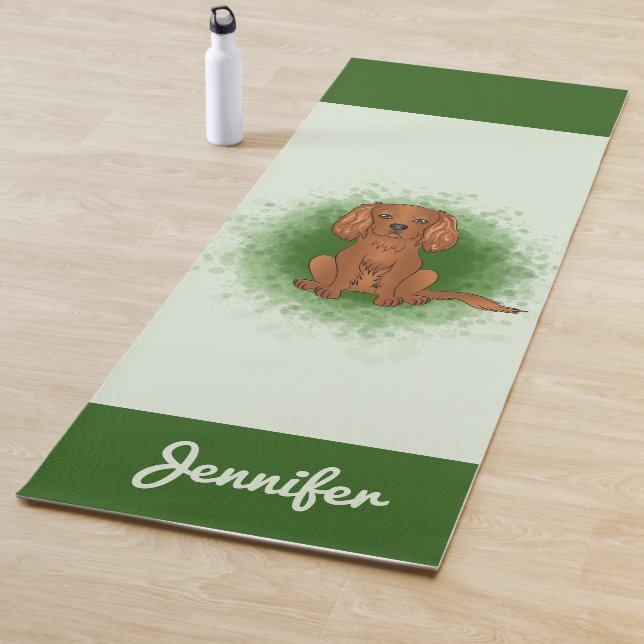 Ruby Cavalier King Charles Spaniel Dog On Green Yoga Mat (In Situ)