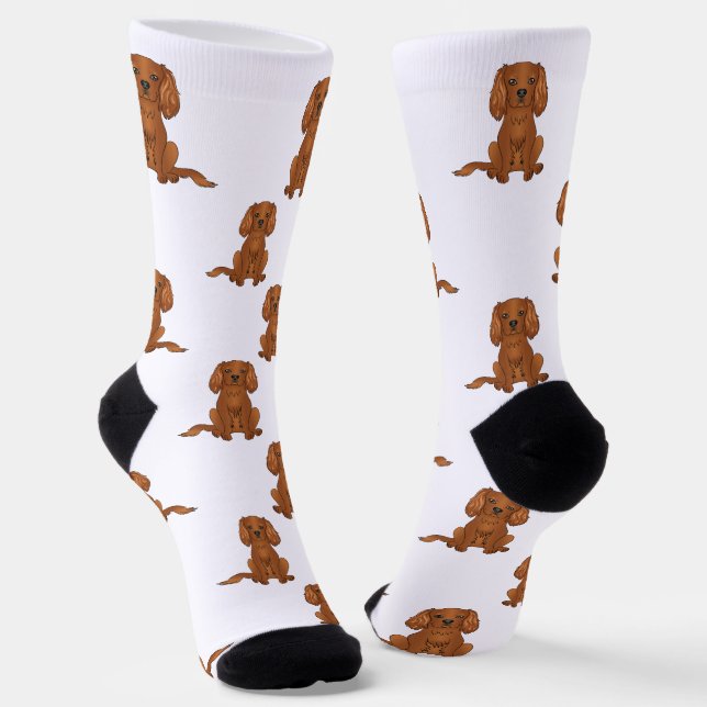Ruby Cavalier King Charles Spaniel Dog Pattern Socks (Angled)