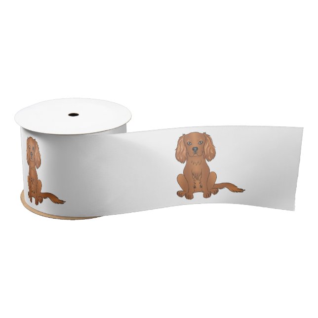 Ruby Cavalier King Charles Spaniel Dog Sitting Satin Ribbon (Spool)
