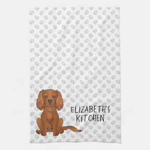 Ruby Cavalier King Charles Spaniel Dog & Text Tea Towel