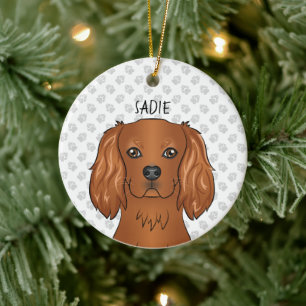 Ruby Cavalier King Charles Spaniel Head & Name Ceramic Tree Decoration