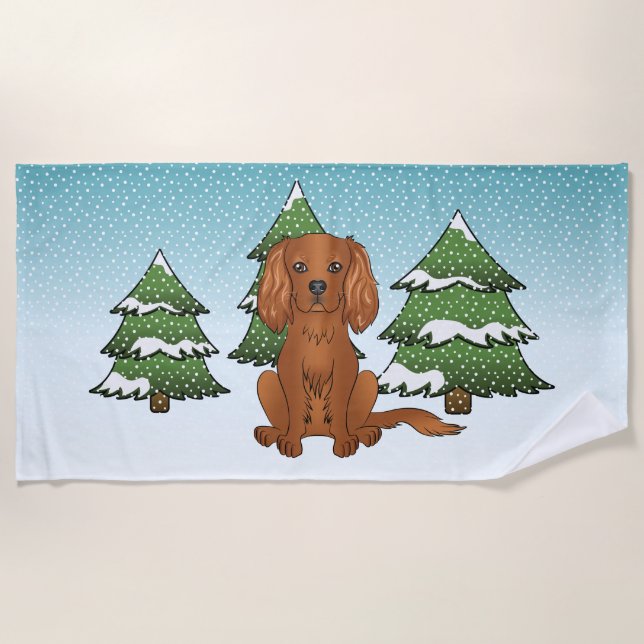 Ruby Cavalier King Charles Spaniel In Winter Beach Towel (Front)