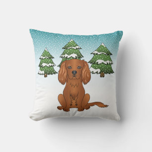 Ruby Cavalier King Charles Spaniel In Winter Cushion