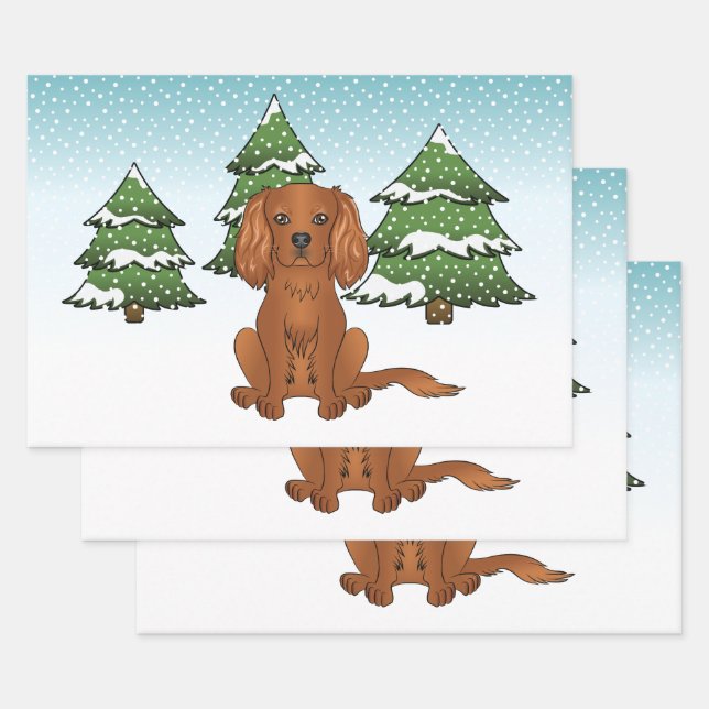 Ruby Cavalier King Charles Spaniel In Winter Wrapping Paper Sheet (Set)
