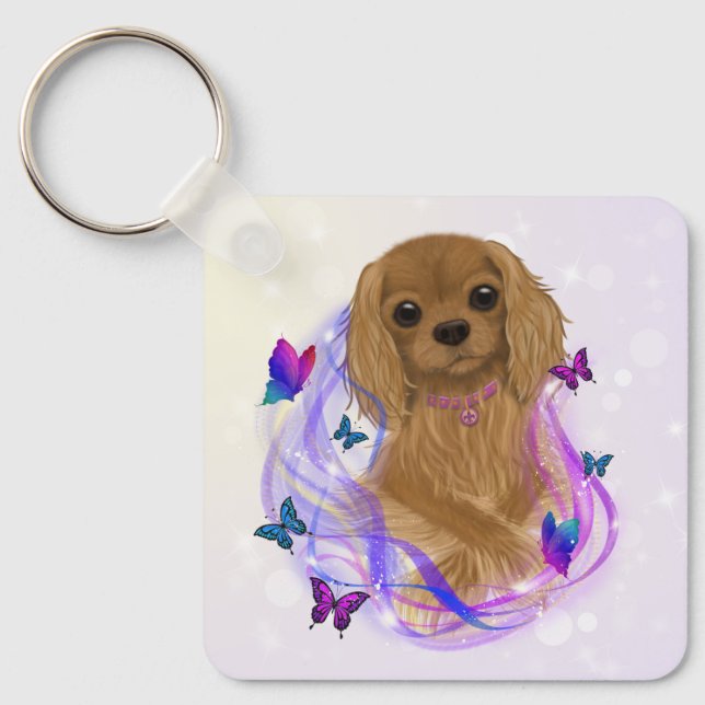 Ruby Cavalier King Charles Spaniel Keychain (Front)