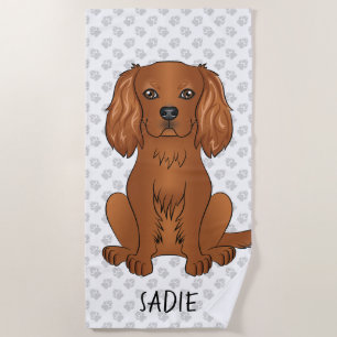 Ruby Cavalier King Charles Spaniel & Name Beach Towel