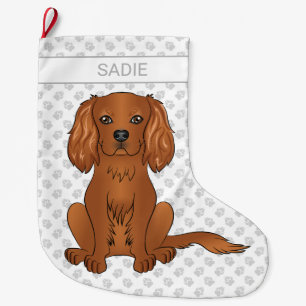 Ruby Cavalier King Charles Spaniel & Name Large Christmas Stocking