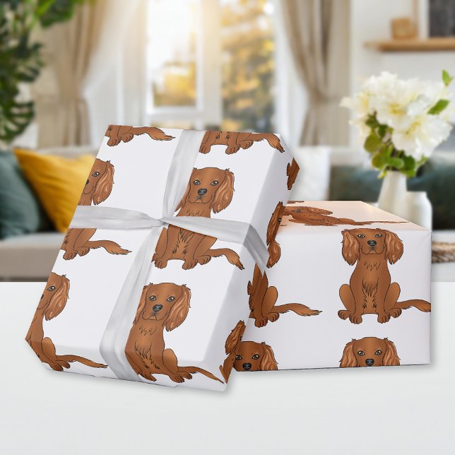 Ruby Cavalier King Charles Spaniel Pattern Wrapping Paper (Creator Uploaded)