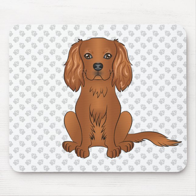 Ruby Cavalier King Charles Spaniel & Paws Mouse Mat (Front)