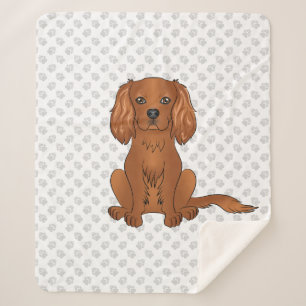 Ruby Cavalier King Charles Spaniel & Paws Sherpa Blanket