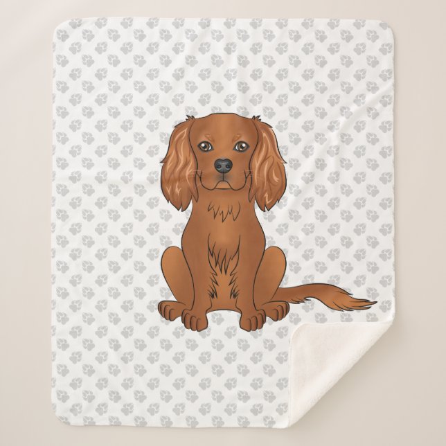Ruby Cavalier King Charles Spaniel & Paws Sherpa Blanket (Front)