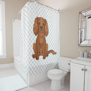 Ruby Cavalier King Charles Spaniel & Paws Shower Curtain