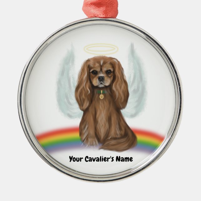 Ruby Cavalier Pet Loss Ornament- Customisable Metal Tree Decoration (Front)