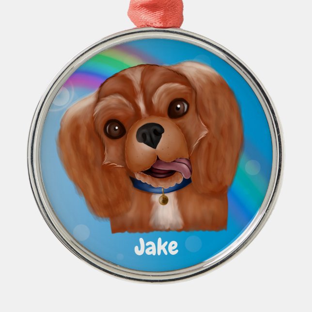 Ruby Cavalier Pet Loss Ornament- Customisable  Metal Tree Decoration (Front)
