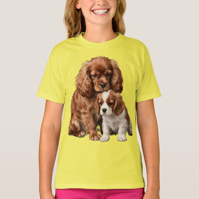 Ruby Cavalier Spaniel and her Blenheim puppy T-Shirt (Front)