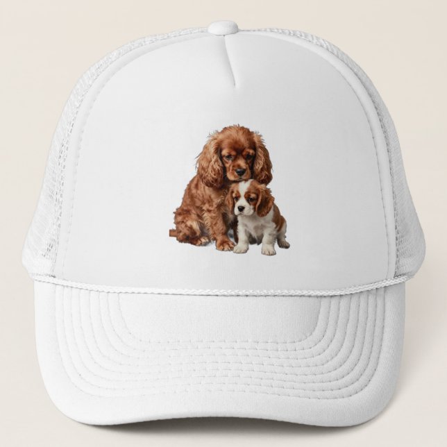 Ruby Cavalier Spaniel and her Blenheim puppy Trucker Hat (Front)