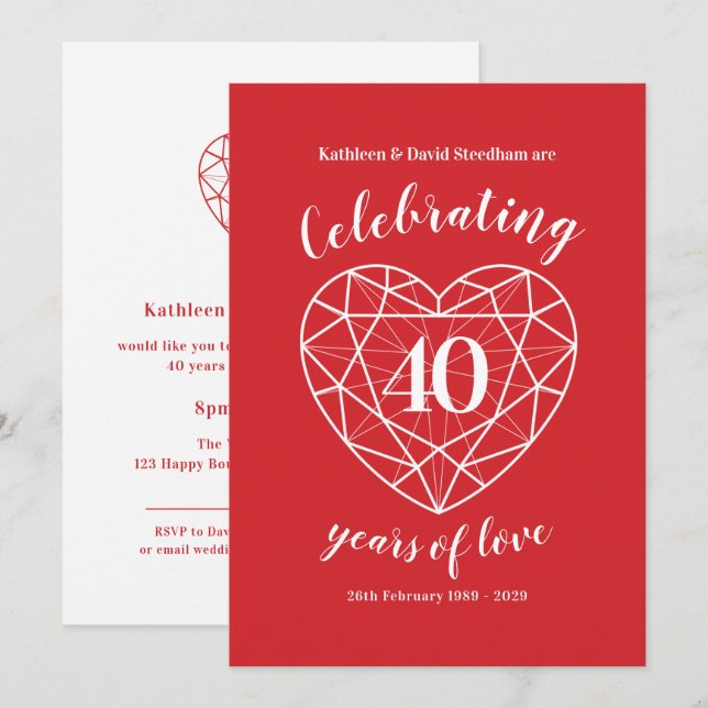 Ruby celebrating 40 years of love party invites (Front/Back)