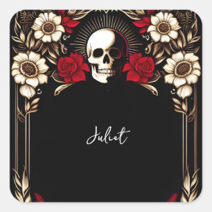 Ruby Claret White Heart Red Black Bridal Shower Square Sticker