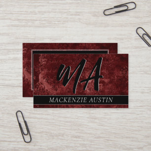 Ruby Crimson Red   Classic Grunge Monogram Business Card