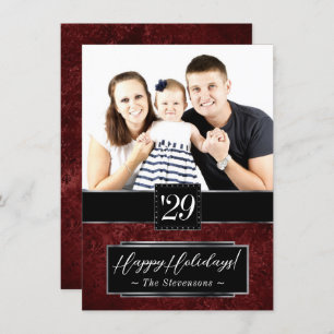 Ruby Crimson Red   Classic Grunge Watercolor Photo Holiday Card