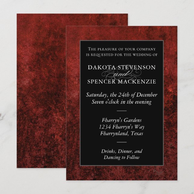 Ruby Crimson Red | Classic Grunge Wedding Names Invitation (Front/Back)