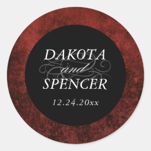 Ruby Crimson Red Classic Grunge Wedding Names Round Sticker