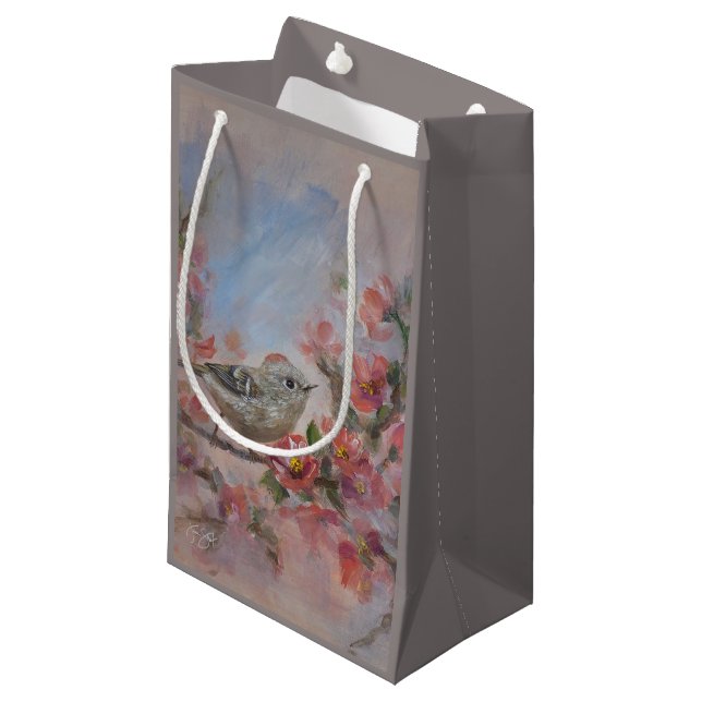 Ruby Crowned Kinglet Bird Small Gift Bag (Front Angled)