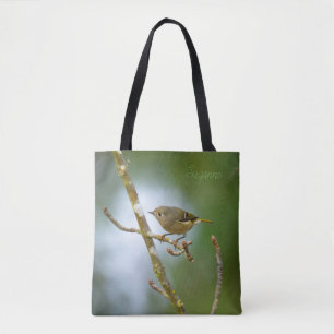 Ruby crowned kinglet tote bag