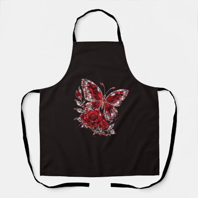 Ruby Crystal Butterfly & Rose Apron (Front)