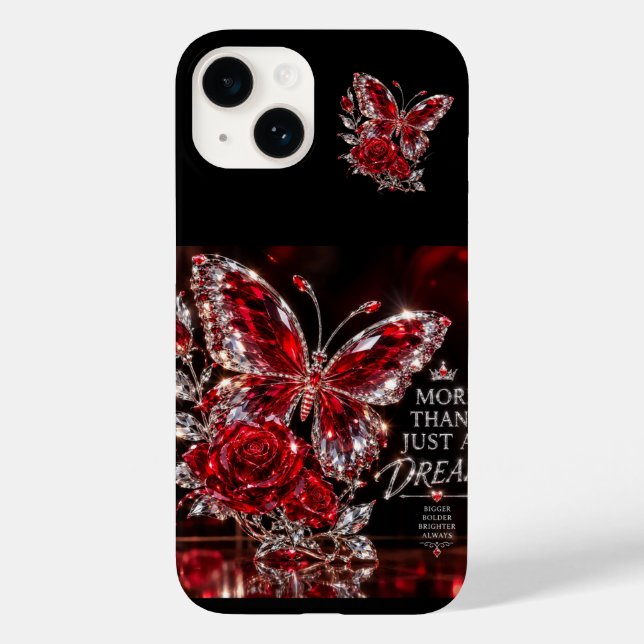 Ruby Crystal Butterfly & Rose Case-Mate iPhone Case (Back)