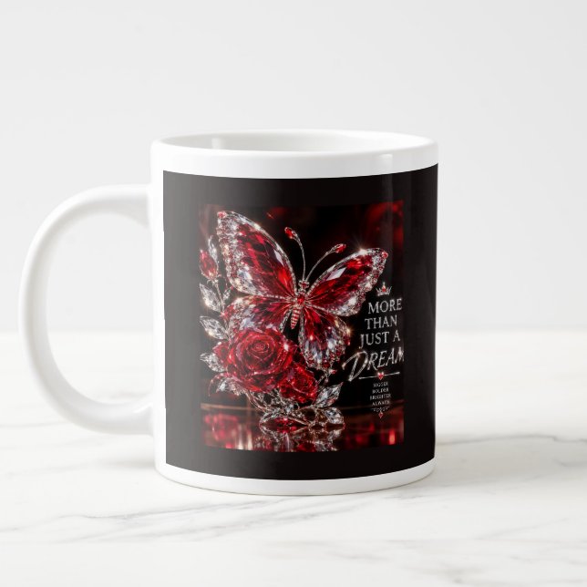 Ruby Crystal Butterfly & Rose Large Coffee Mug (Left)