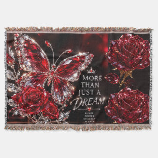 Ruby Crystal Butterfly & Rose Throw Blanket