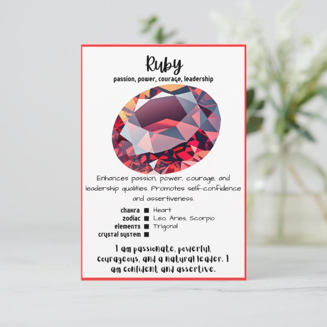 Ruby Crystal Meaning Card (Standing Front)