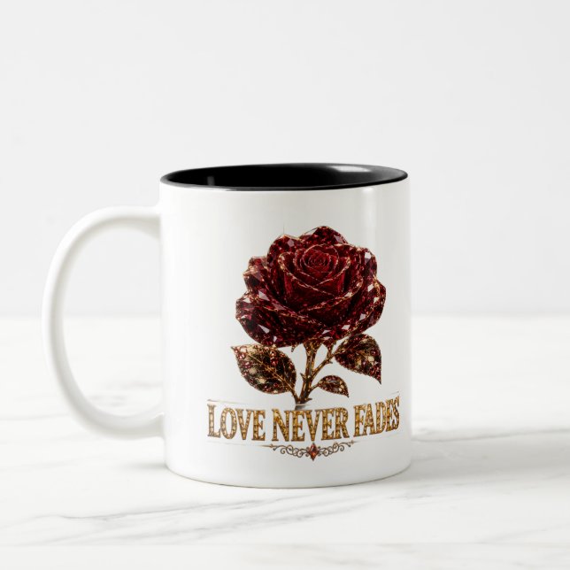 Ruby Crystal Rose – Love Never Fades Two-Tone Coffee Mug (Left)