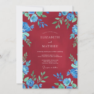 Ruby Cyan Leafy Wedding Invitation