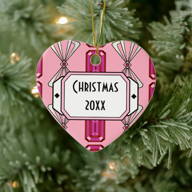 Ruby Deco Stripe Ceramic Tree Decoration (Tree)