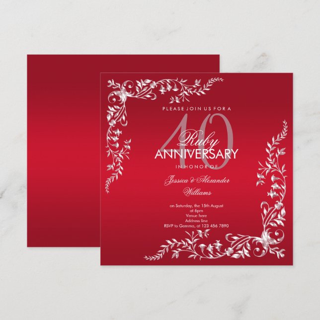 Ruby Decoration 40th Wedding Anniversary Invitation (Front/Back)