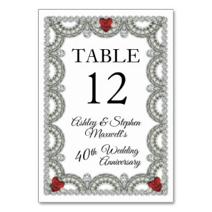 Ruby   Diamond 40th Wedding Anniversary Party Table Number