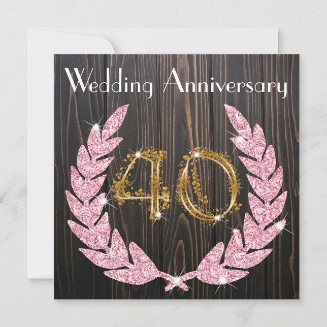 Ruby Diamond Laurel Gold 40th Wedding Anniversary Invitation (Front)