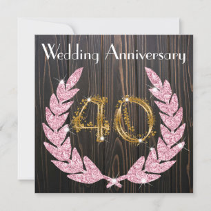 Ruby Diamond Laurel Gold 40th Wedding Anniversary Invitation