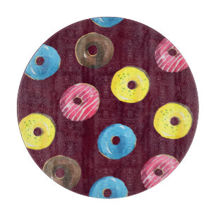 Ruby Doughnuts: Watercolor Seamless Pattern. Cutting Board