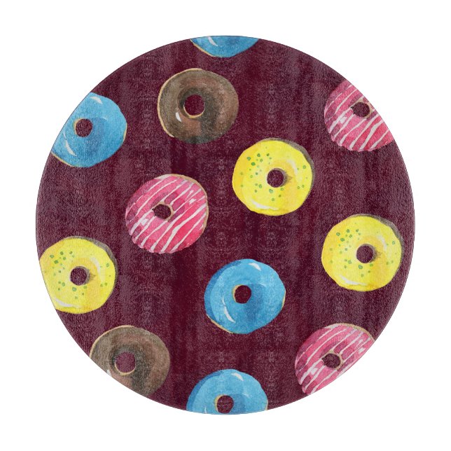 Ruby Doughnuts: Watercolor Seamless Pattern. Cutting Board (Front)