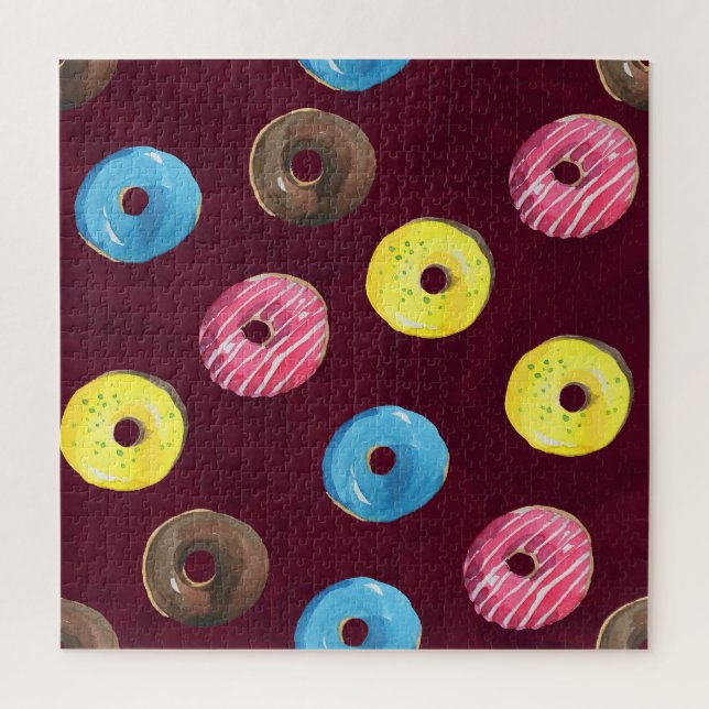Ruby Doughnuts: Watercolor Seamless Pattern. Jigsaw Puzzle (Vertical)