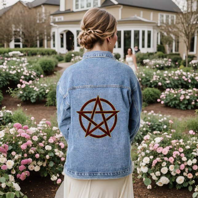 Ruby Enchantment: Pentagram Elegance Denim Jacket (Wedding Back)