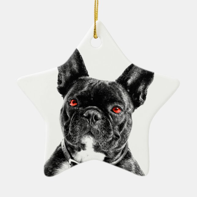 Ruby Eye'd Bulldog Ceramic Tree Decoration (Front)